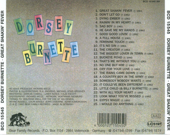 Dorsey Burnette : Great Shakin' Fever (CD, Comp)