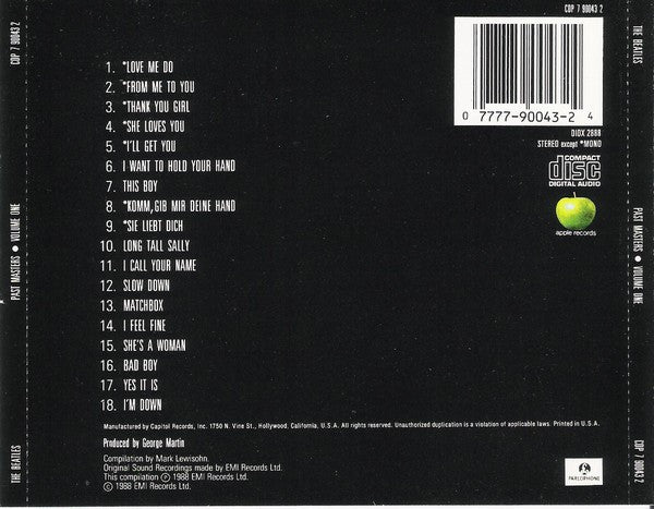 The Beatles : Past Masters β’ Volume One (CD, Comp, Mono, RE, DAD)