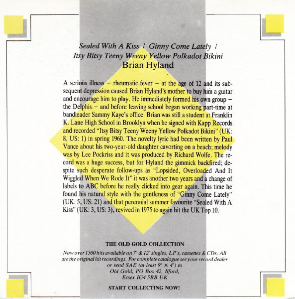 Brian Hyland : Sealed With A Kiss / Ginny Come Lately / Yellow Polka Dot Bikini (CD, Mini, Single)