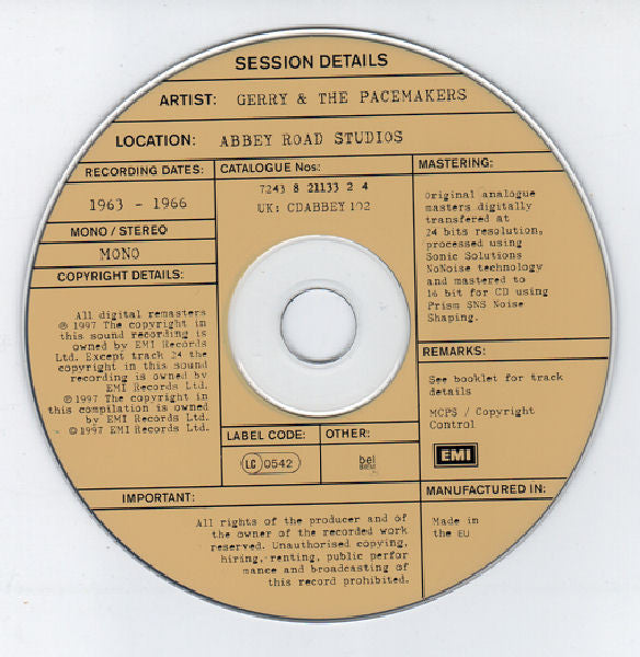 Gerry & The Pacemakers : At Abbey Road 1963 To 1966 (CD, Comp, Mono)