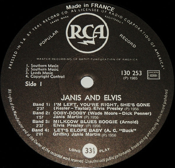 Janis Martin (2) And Elvis Presley : Janis And Elvis (10", Comp, RE)