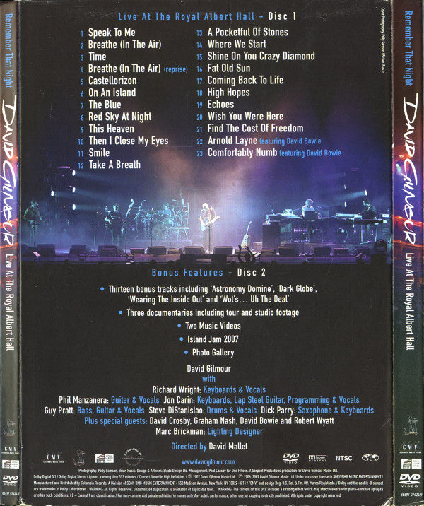 David Gilmour : Remember That Night (Live At The Royal Albert Hall) (2xDVD-V, S/Edition, NTSC, Reg)