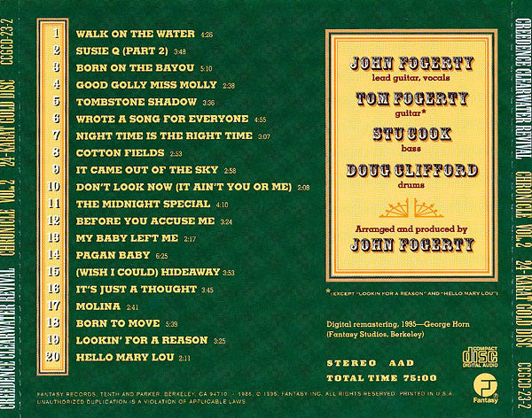 Creedence Clearwater Revival : Chronicle Volume Two (Twenty Great CCR Classics) (CD, Comp, RE, RM, 24 )