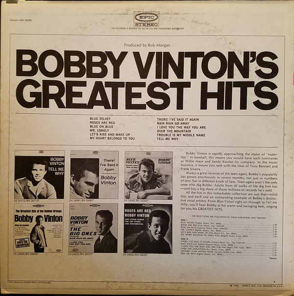 Bobby Vinton : Bobby Vinton's Greatest Hits (LP, Comp)