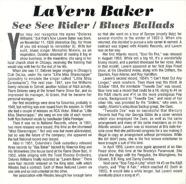 LaVern Baker : See See Rider / Blues Ballads (CD, Comp, Mono, RE)