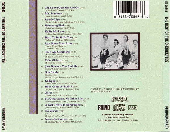 The Chordettes : The Best Of The Chordettes (CD, Comp)