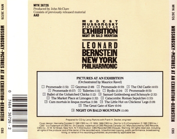 Modest Mussorgsky : Leonard Bernstein, The New York Philharmonic Orchestra : Pictures At An Exhibition / Night On Bald Mountain (CD, Comp, RE)