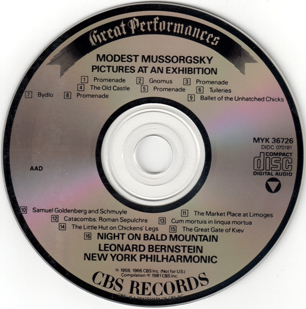 Modest Mussorgsky : Leonard Bernstein, The New York Philharmonic Orchestra : Pictures At An Exhibition / Night On Bald Mountain (CD, Comp, RE)