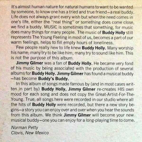 Jimmy Gilmer : Buddy's Buddy (Buddy Holly Songs By Jimmy Gilmer) (LP, Album)