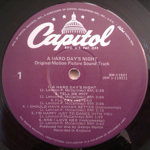 The Beatles : A Hard Day's Night (LP, Album, RE, Pur)