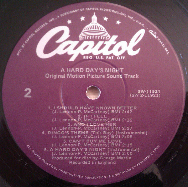 The Beatles : A Hard Day's Night (LP, Album, RE, Pur)