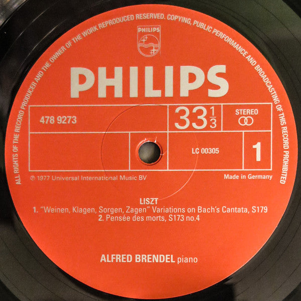 Franz Liszt - Alfred Brendel : Variations on "Weinen, Klagen, Sorgen, Zagen" / "Pensées Des Morts" / Fantasy And Fugue on B-A-C-H / "Bénédiction De Dieu Dans La Solitude" (LP, Dlx, RE, 180)