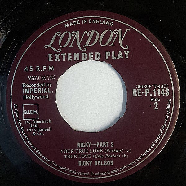 Ricky Nelson (2) : Ricky Part 3 (7", EP, Mono)