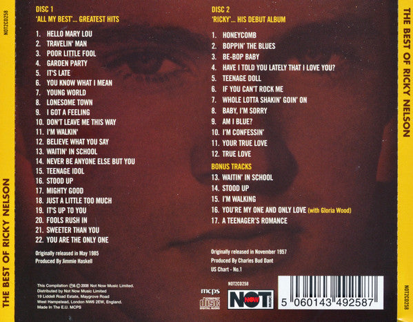 Ricky Nelson (2) : The Best Of Ricky Nelson (2xCD, Album, Comp)