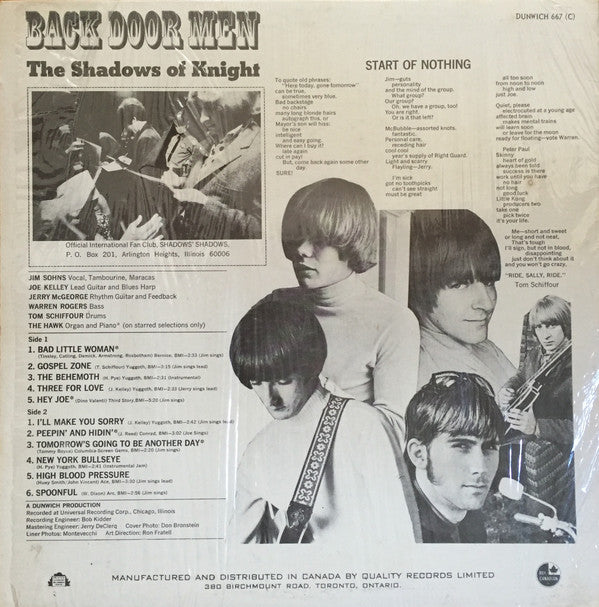 The Shadows Of Knight : Back Door Men (LP, Album)