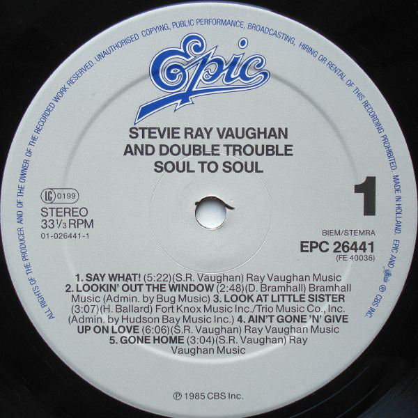 Stevie Ray Vaughan & Double Trouble : Soul To Soul (LP, Album)