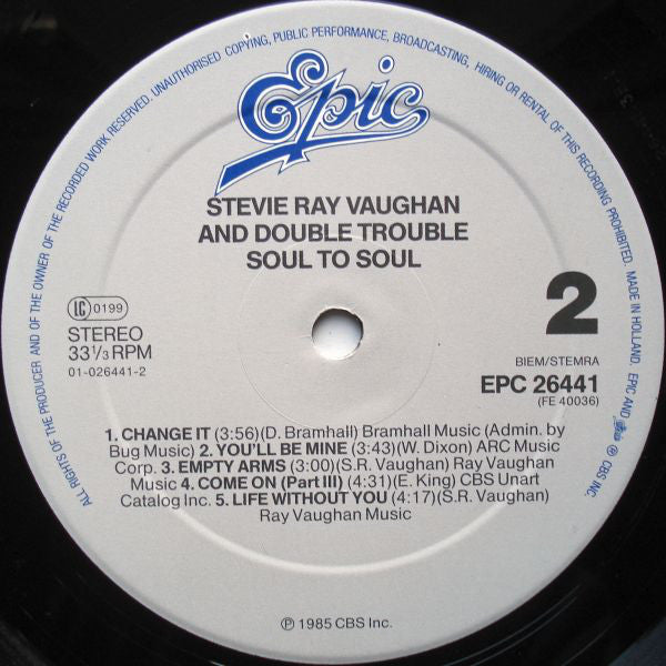Stevie Ray Vaughan & Double Trouble : Soul To Soul (LP, Album)
