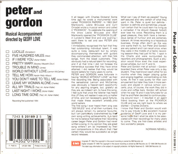 Peter & Gordon : Peter And Gordon (CD, Album, Mono, RM, Dig)
