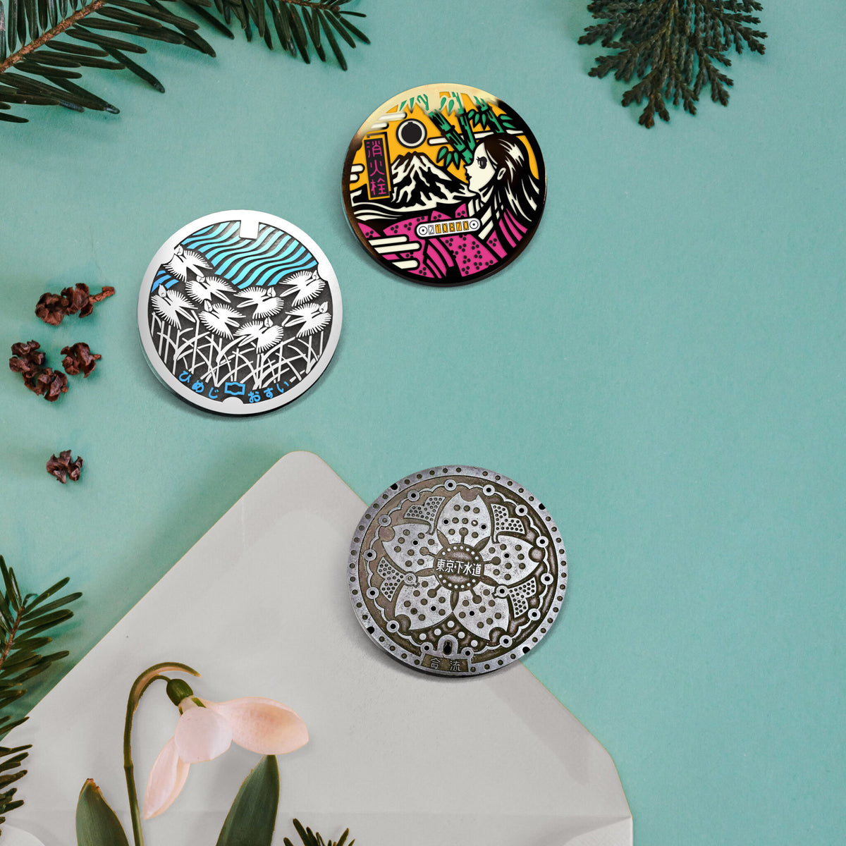 Japanese Manhole Enamel Pins 51mm | DrainArt - Wake Concept Store