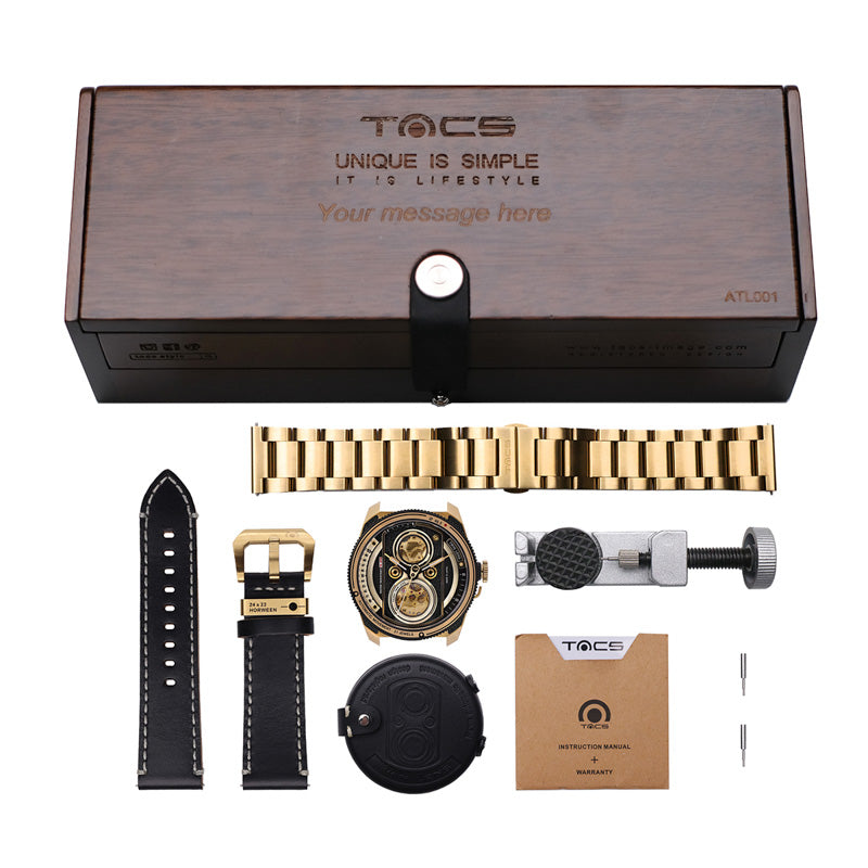 Automatic Twin Lens Watch - Retro Gold Box Set | TACS - Wake Concept Store