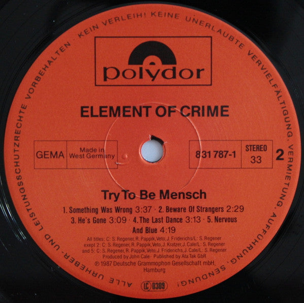 Element Of Crime : Try To Be Mensch (LP, Album)