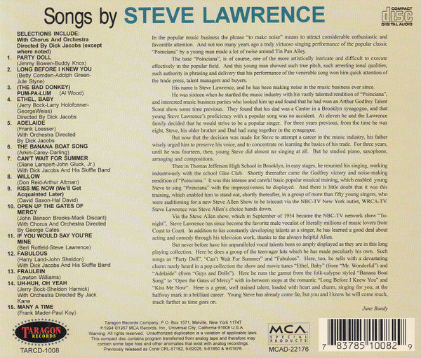 Steve Lawrence (2) : Songs By Steve Lawrence (CD, Album, RE)