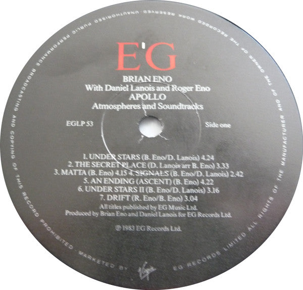 Brian Eno With Daniel Lanois & Roger Eno : Apollo - Atmospheres & Soundtracks (LP, Album, RE)