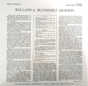 Milt Jackson : Ballads & Blues (LP, Album, Mono, RE, RM, 180)