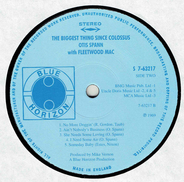 Otis Spann With Fleetwood Mac : The Biggest Thing Since Colossus (LP, Album, RE, RM, RP)