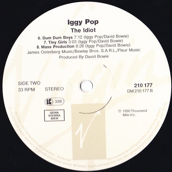 Iggy Pop : The Idiot (LP, Album, RE)