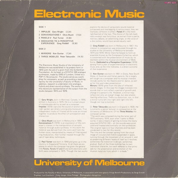 Various : Electronic Music University Of Melbourne (LP, Album)