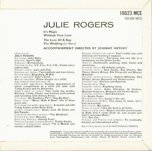 Julie Rogers : Julie Rogers (7", EP, Mono)