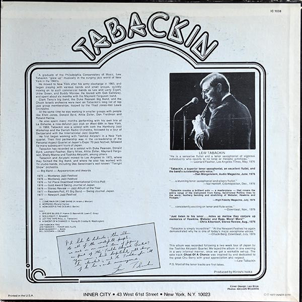 Lew Tabackin : Tabackin (LP, Album, RE)