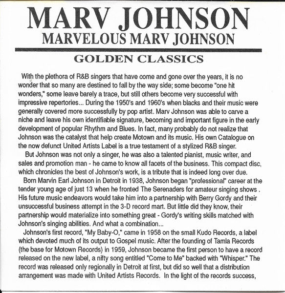 Marv Johnson : Marvelous Marv (CD, RE)