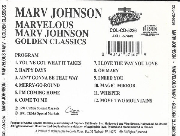 Marv Johnson : Marvelous Marv (CD, RE)