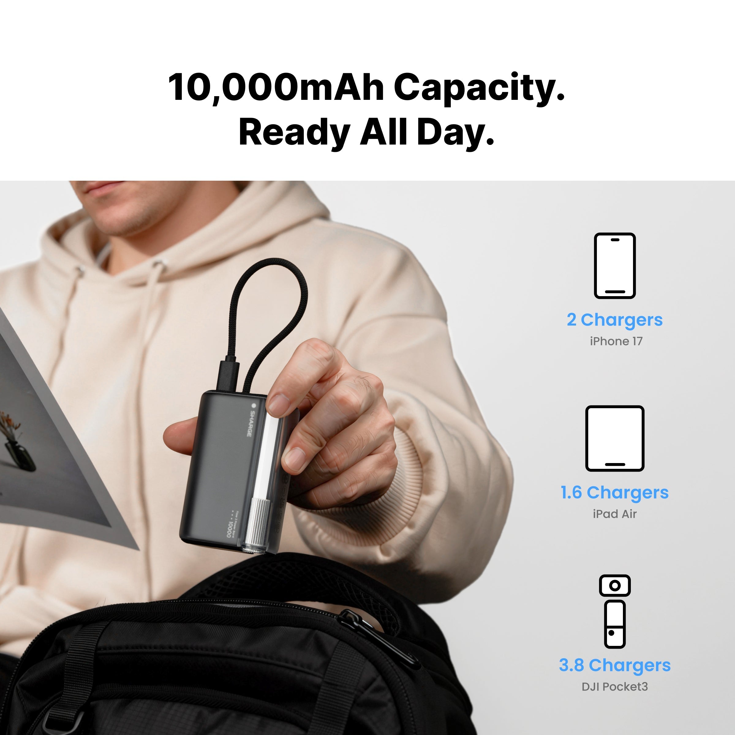 Flow 3 Power Bank 10000mAh with Built-in Cable