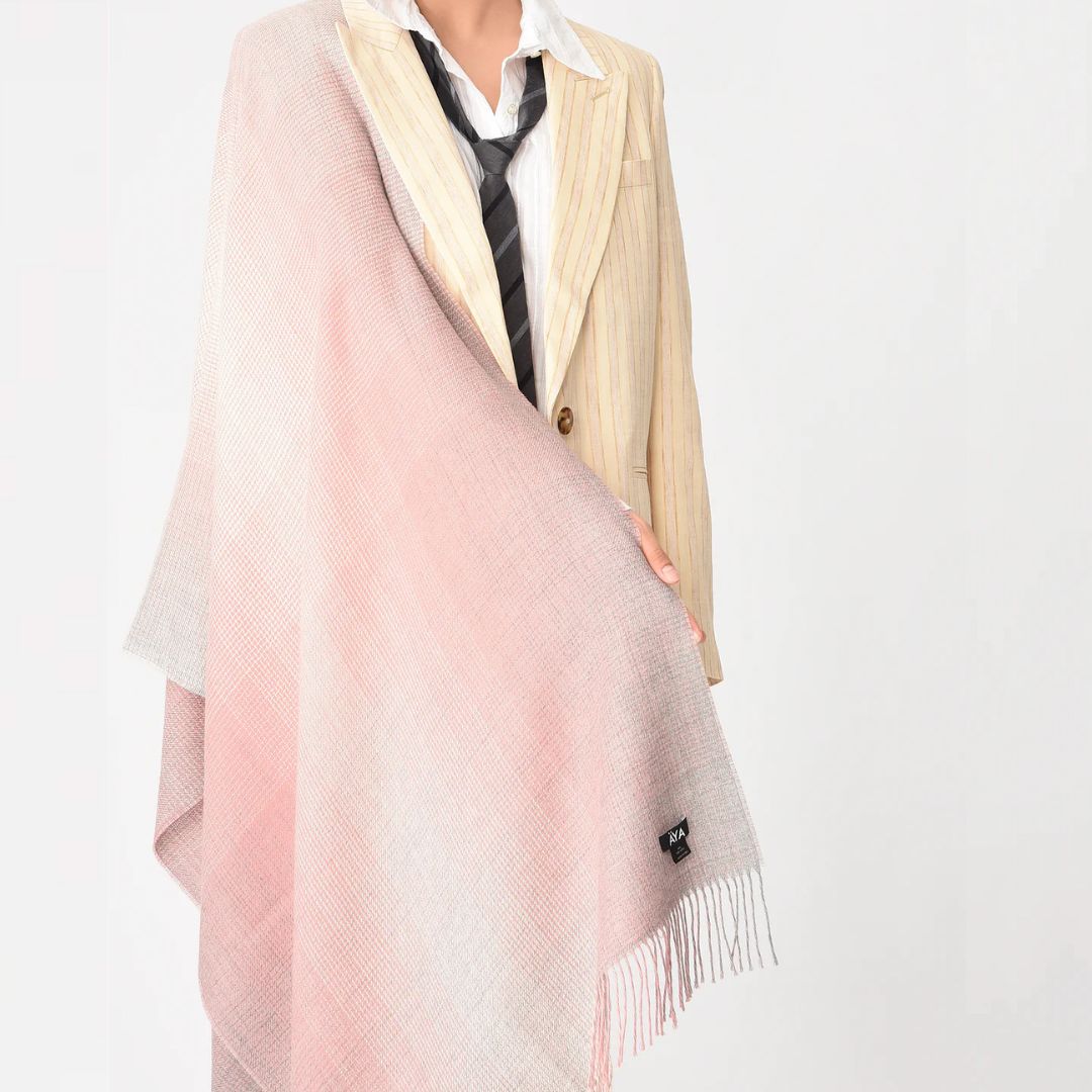 Allianchu Baby Alpaca Shawl, Baby Pink Pixel