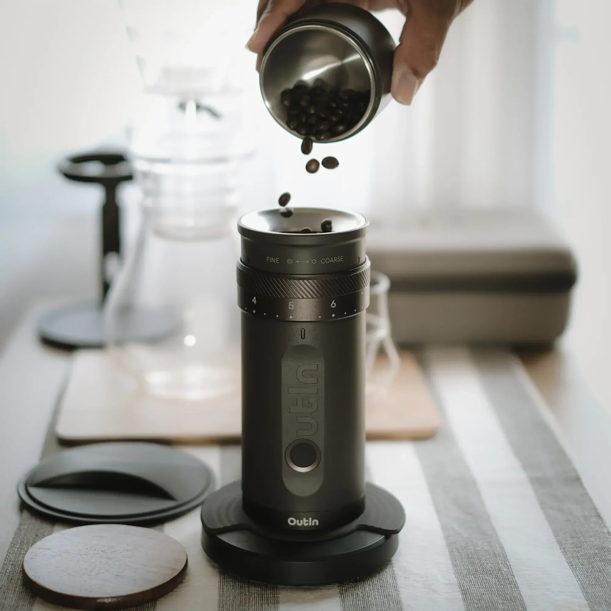 Fino Portable Electric Coffee Grinder, Tundra Brown