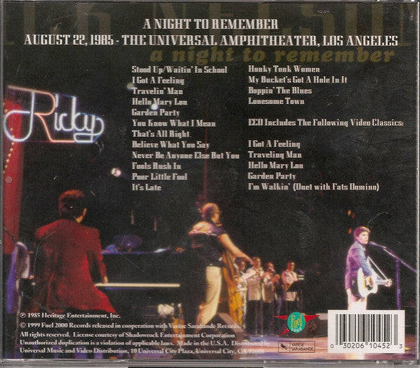 Rick Nelson* : A Night To Remember (CD, Album, ECD)