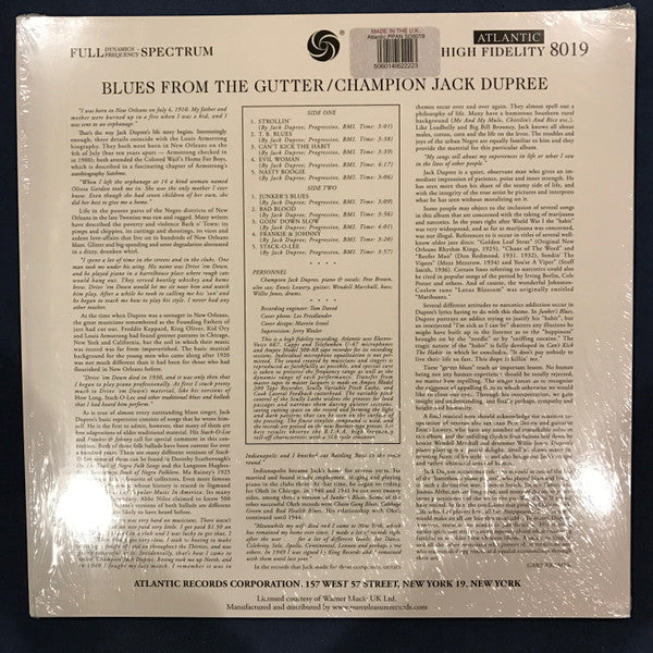 Champion Jack Dupree : Blues From The Gutter (LP, Album, RE, RM, 180)