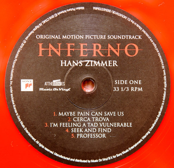 Hans Zimmer : Inferno (Original Motion Picture Soundtrack) (2xLP, Album, Ltd, Num, Red)