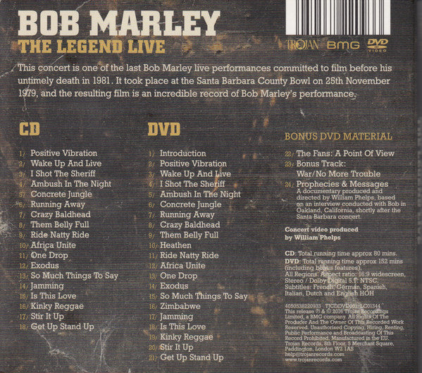 Bob Marley : The Legend Live - Santa Barbara • County Bowl November 25th 1979 (CD, Comp + DVD-V, Comp, NTSC, Dol)