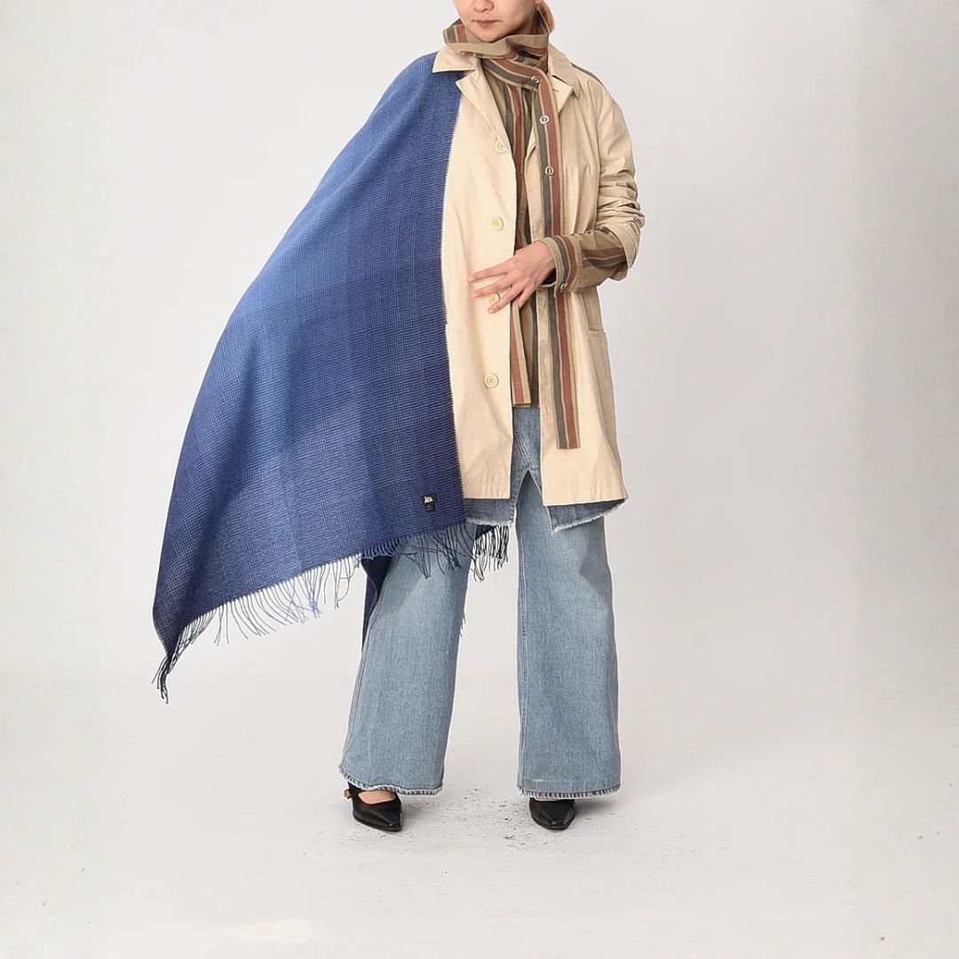 Allianchu Baby Alpaca Shawl, Blue Pixel