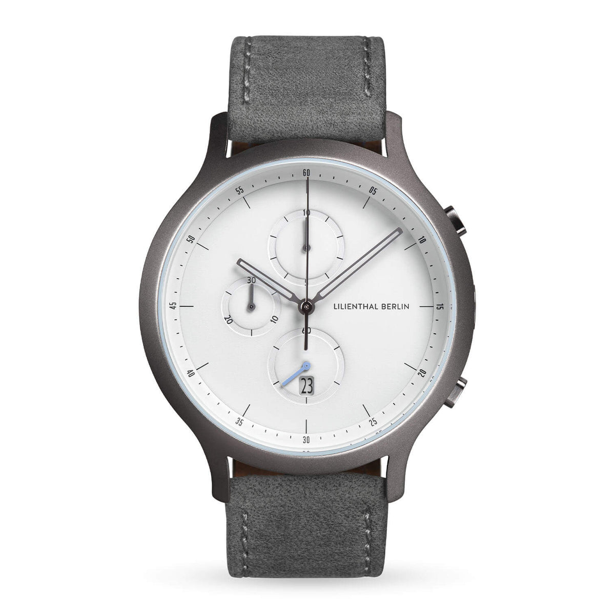 Chronograph, Dark Silver White/ Gray Leather Strap