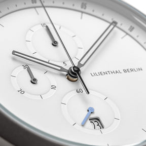 Chronograph, Dark Silver White/ Gray Leather Strap