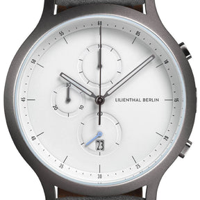 Chronograph, Dark Silver White/ Gray Leather Strap