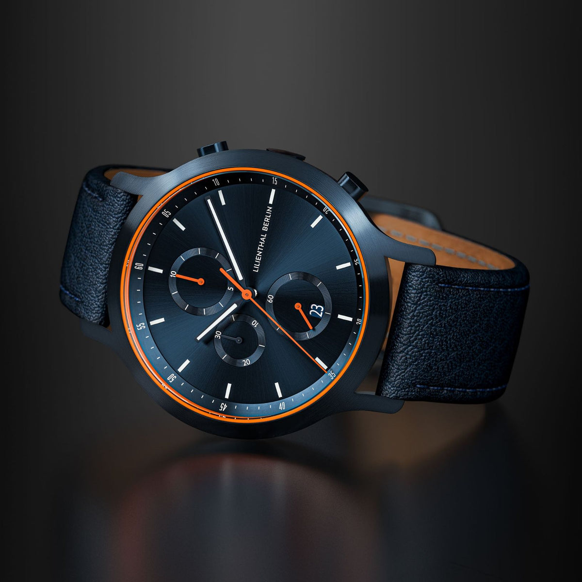 Chronograph, Blue Orange Leather Strap