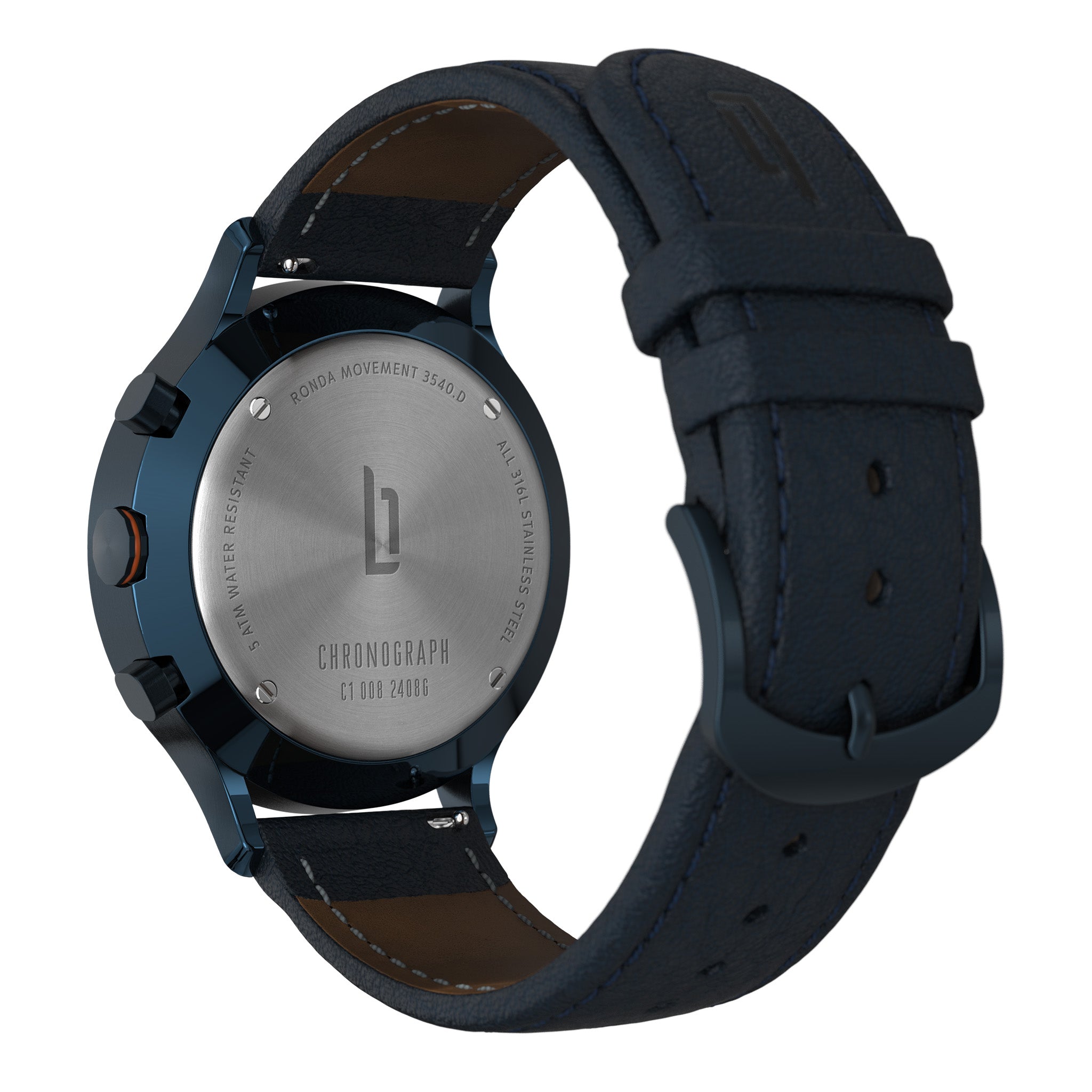 Chronograph, Blue Orange Leather Strap