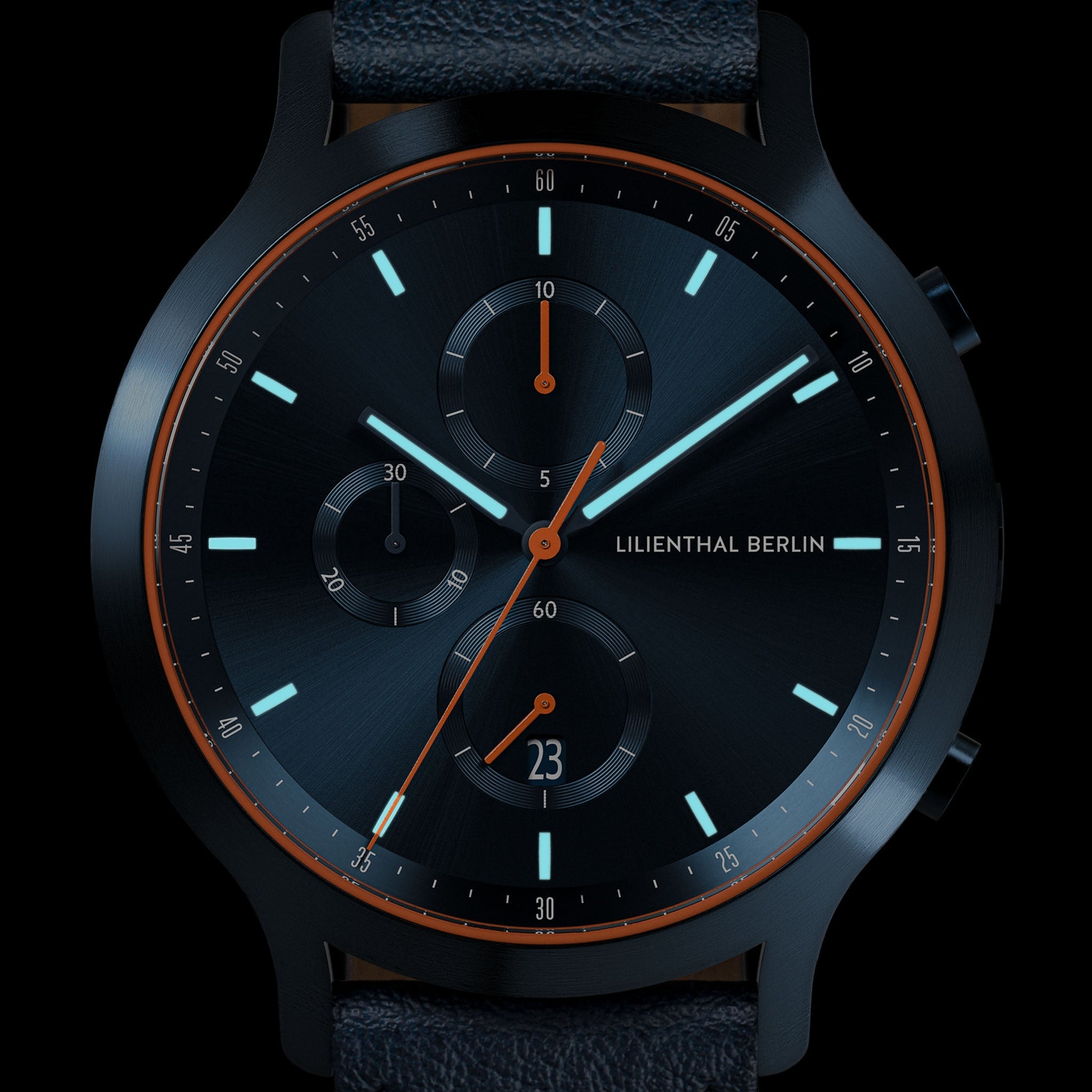 Chronograph, Blue Orange Leather Strap