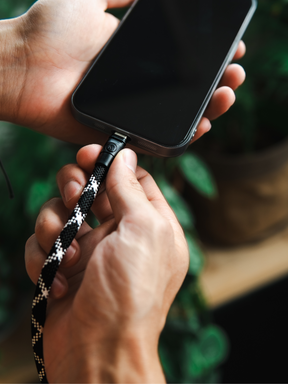 Yoggle Power Click Charging Cable & Crossbody Phone Strap, Black & White